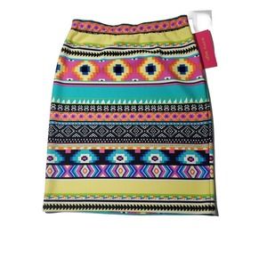 Sunny Leigh Sz Med Tribal Floral Print Stretch Short Summery Vacationwear Skirt